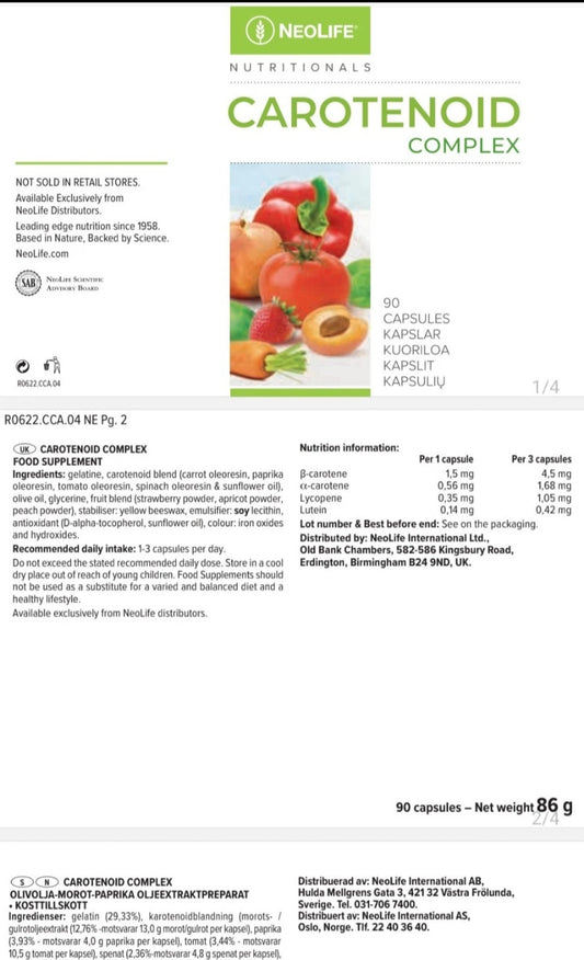 Neolife Carotenoid Complex, Carotenoid food supplement